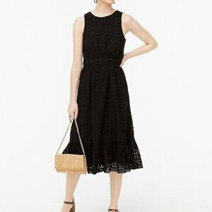 J. Crew Factory eyelet tiered sleeveless midi dress, 100% cotton, black, size 00